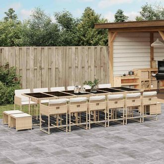 vidaXL Set Comedor De Jard&iacute;n 17 Pzas Con Cojines Rat&aacute;n Sint&eacute;tico Beige Vidaxl