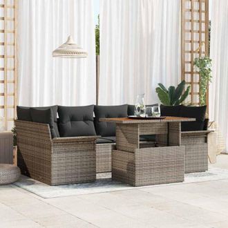 vidaXL Conjunto De Sof&aacute; De Jard&iacute;n 7 Pcs Gris Polirat&aacute;n Vidaxl