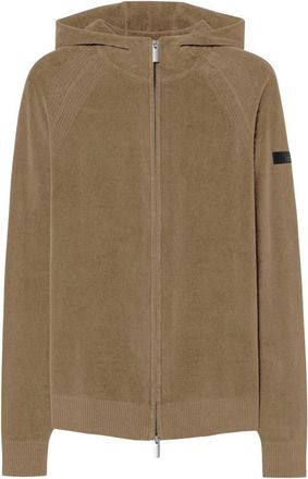 Roberto Ricci Design Velvet Techno Wash Hood Zip Knit - Heren - Vesten met rits - Bruin - S - Katoen - Hoodies & sweatvesten