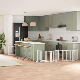 vidaXL Puerta De Perros Plegable 10 Paneles Madera &Aacute;lamo Blanca 800 Cm Vidaxl