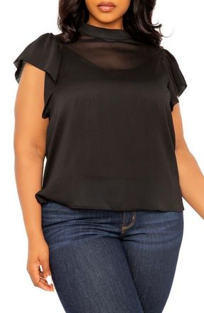 Buxom Couture Ruffle Sleeve Top in Black at Nordstrom, Size 1X