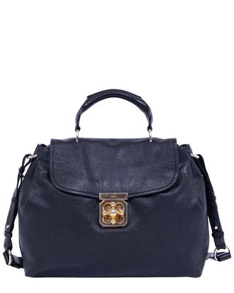 Chlo&eacute; Dark Blue Calfskin Grained Leather Elsie Satchel (Authentic Pre-Loved)