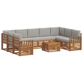 vidaXL Conjunto De Sof&aacute;s De Exterior 10 Uds. Natural Y Gris Claro Vidaxl