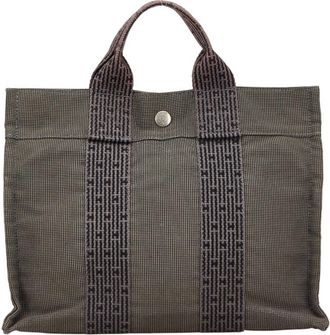 Hermès Her Line Black Gray Canvas Handbag Tote Bag (Pre-Owned)