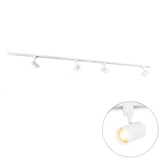 QAZQA Moderno Sistema De Riel Moderno Monof&aacute;sico Con 4 Focos Blancos - Jeana Acero Alargada Adecuado Para Led Max. 4 X 50 Watt - Qazqa