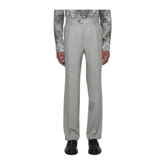Etro Suit Trousers, male, Gray, XL, Classic Fit Pleated Trousers