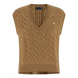 Polo Ralph Lauren Vesten - Dames - V-hals truien - Beige - M - Wol - Truien & Vesten