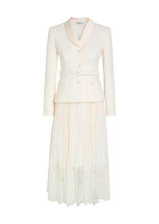 Self Portrait Tailored Belted Boucl&eacute; and Chiffon Midi Dress - Cream - 14 (UK14 / L)