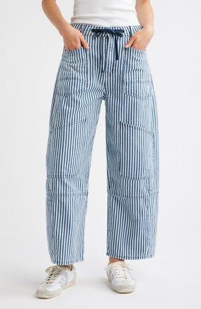 Tractr Crop Cargo Pants in Blue Stripe at Nordstrom, Size 24