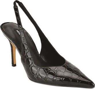 Nine West Gerts Slingback Pointed Toe Pump in Dark Brown Emobssed Croc at Nordstrom, Size 10.5