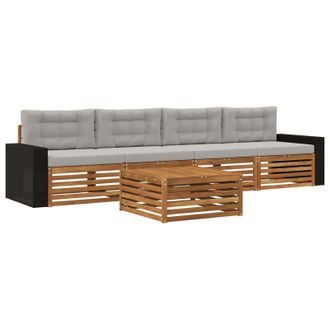 vidaXL Conjunto De Sof&aacute;s De Exterior 5 Pcs Natural Y Gris Claro Vidaxl