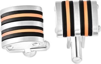Pompeii3 Mens Polished Stainless Steel Brushed Black And Orange 16mm Cufflink
