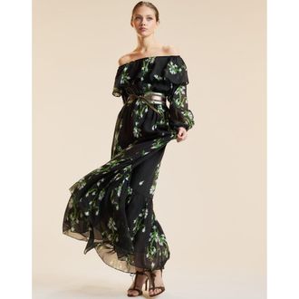 Cynthia Rowley Off Shoulder Silk Maxi Dress