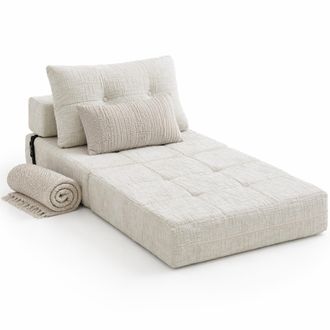 STILVORA Sof&aacute; Cama Plegable 1 Plaza Con Cojines Cervical Y Lumbar, Respaldo C&oacute;modo Tipo Suelo, En Chenilla Beige
