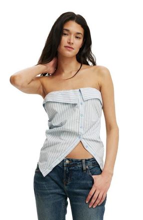Cotton On Womens Mia Strapless Shirt in Skyway Blue Pinstripe at Nordstrom, Size 12