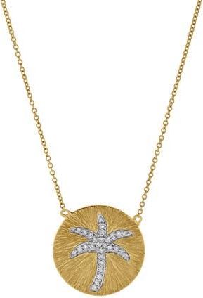 LuvMyJewelry Soleil Palm Diamond Studded Round Disc Pendant Necklace in 14K Gold in 14K Yellow Gold at Nordstrom