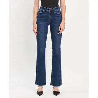 Flying Monkey High Rise Raw Hem Bootcut Jeans In Blue