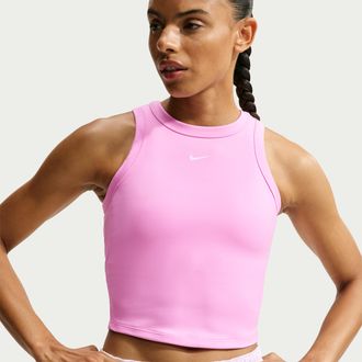 Nike Womens One Fitted Dri-FIT Cropped Tank Top in Pink | FN2806-621
