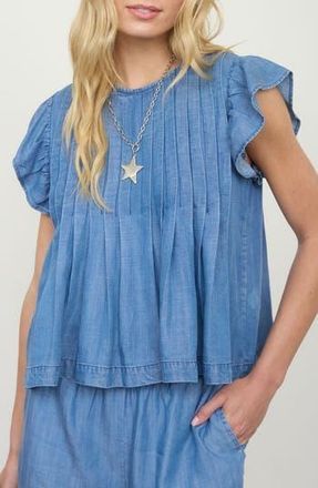 Blu Pepper Ruffle Cap Sleeve Chambray Babydoll Top in Denim at Nordstrom Rack, Size Medium