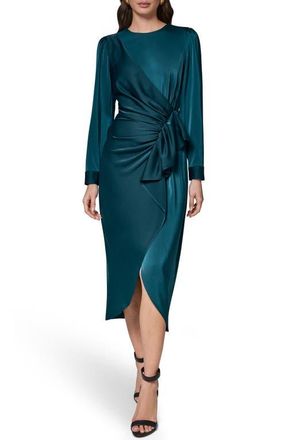 DKNY Long Sleeve Satin Faux Wrap Dress in Hudson at Nordstrom, Size 16