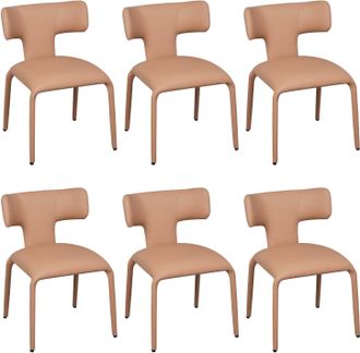 Woltu Woltu Juego De 6 Sillas De Comedor De Piel Sint&eacute;tica, Sillas De Cocina Modernas Con Patas Met&aacute;licas Para Sala De Estar, Color Marr&oacute;n Camel Claro