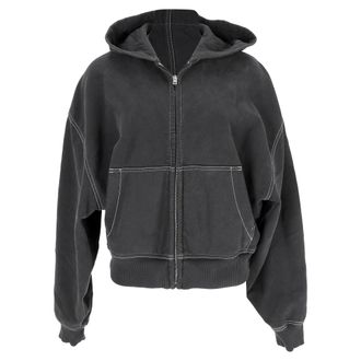 Acne Studios Logo-Embroidered Hooded Sweatshirt in Grey Cotton