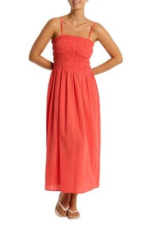 Sea Level Australia Heatwave Strapless Cotton Cover-Up Dress in Flame at Nordstrom Rack, Size X-Small
