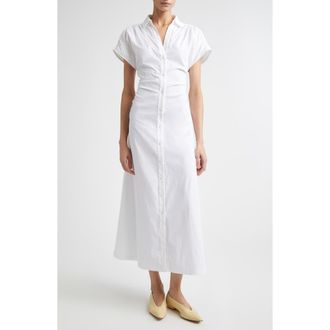 Lela Rose Cotton Stretch Poplin Tie Waist Shirtdress in White at Nordstrom, Size Medium