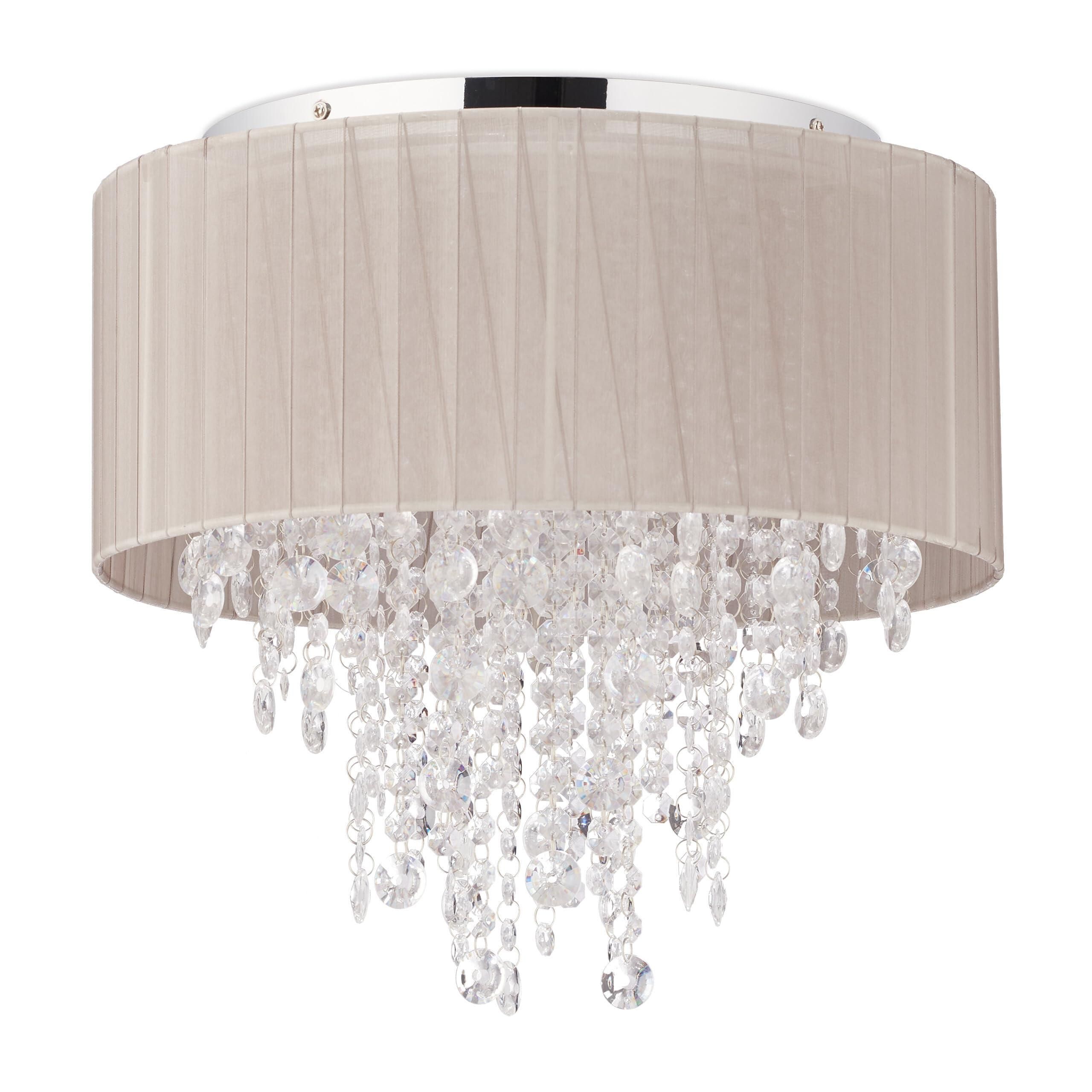 Relaxdays Hängelampe – Pendelleuchte Aus Stoff & Metall, Silber/grau, Höhenverstellbar, E27, 124 Cm Hoch
