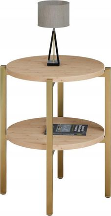 OEM Mesita De Noche Redonda Moderna Con Estante, 35x35x46 Cm, Metal Dorado