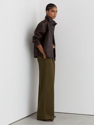 Reiss Khaki Green Petite Wide-leg Pleated Trousers, 16