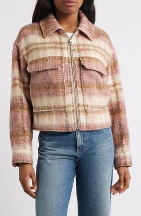 Lucky Brand Zip Front Crop Jacket in Grey Pink Plaid at Nordstrom Rack, Size X-Small