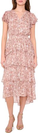 Halogen Floral Flutter Sleeve Tiered Maxi Dress in Coco Mauve at Nordstrom Rack, Size Xx-Small