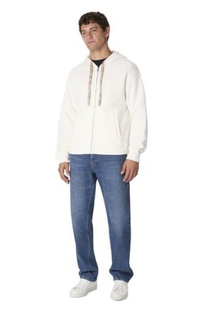 Missoni Cotton Fleece Cardigan With Zigzag Insert And Hood in White at Nordstrom, Size X-Large