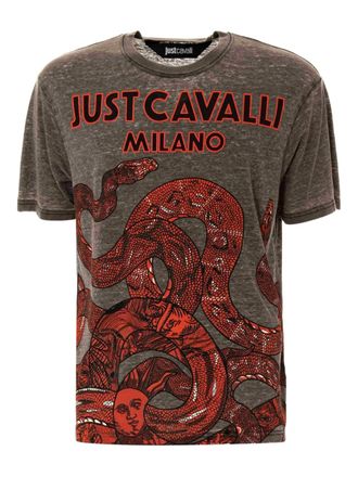 Just Cavalli T-shirt met slangenprint - Grijs