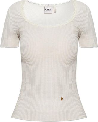 Chloé Dames, Blouses & Shirts, Wit, Maat: M/L Katoen