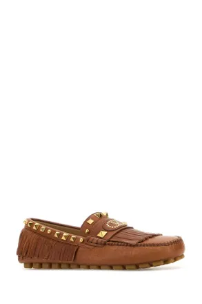 Valentino Garavani Womens Caramel Leather Plaster Caster Loafers Tobacco Mocassini