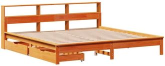 vidaXL Bookcase Bed without Mattress Wax Brown 180x200 cm Super King Solid Wood Pine vidaXL