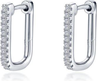 Lafonn Pav&eacute; Simulated Diamond Rectangular Hoop Earrings in Silver at Nordstrom
