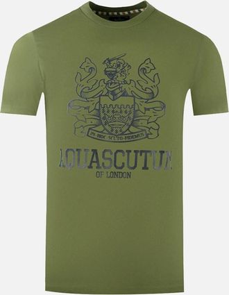Aquascutum Mens Aquascutum Large Bold London Aldis Brand Logo Army Green T-Shirt - Size: 42
