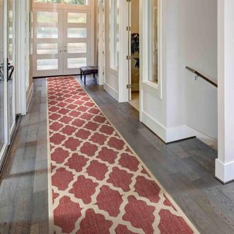 Runrug Hallway Carpet Runner Rug - Hardwearing & Durable, 7mm - Trellis in Red | Size: 80 cm x 210 cm