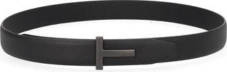 Tom Ford Textured Black Calf Leather T Buckle Belt
