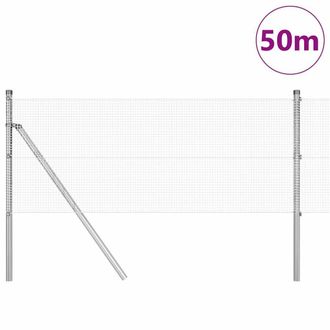 Berkfield Home Modern Welded Wire Fence with 13 Posts 0.6x50 m Galvanised Steel in Silver