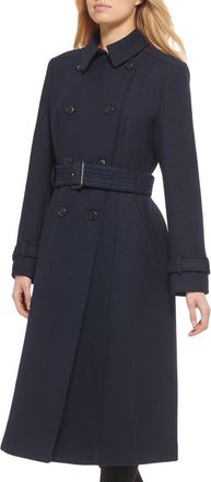 Cole Haan Flared Belted Wool Blend Trench Coat in Navy at Nordstrom, Size 6