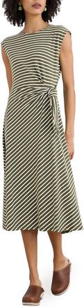 Seasalt Cornwall Fettling Stripe Tie Waist Jersey Midi Dress in Apple Slice Light Olive at Nordstrom, Size 16 Us