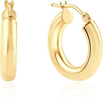 Pompeii3 14k Yellow Gold 3.5mm Small Designer Hoops Womens Earrings 3/4 Tall 1.25grams