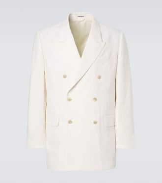 Auralee Double-breasted wool, cotton, and linen blazer