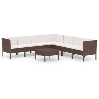 vidaXL Set Muebles De Jard&iacute;n 8 Pzas Y Cojines Rat&aacute;n Sint&eacute;tico Marr&oacute;n Vidaxl