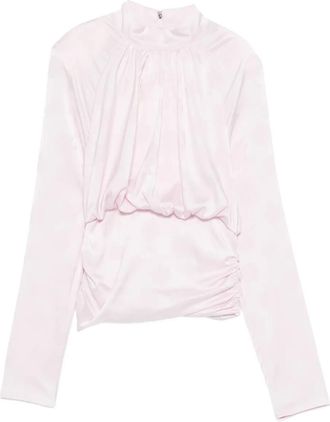 Rotate floral-jacquard long-sleeve blouse - Roze