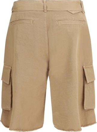 Laneus Mens Belted Button Cargo Shorts Cammello-Camel Cotton Bermuda Cammello/camel